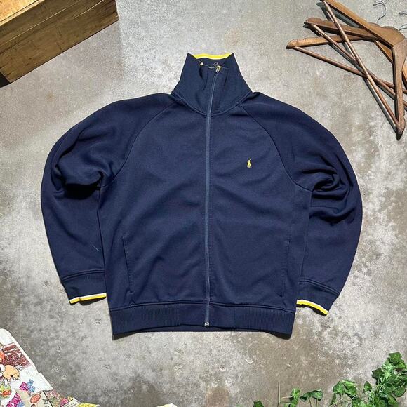 Vintage 90s Polo Sport Full Zip Harrington Jacket Men Large Navy Blue Sweatshirt - Picture 1 of 4